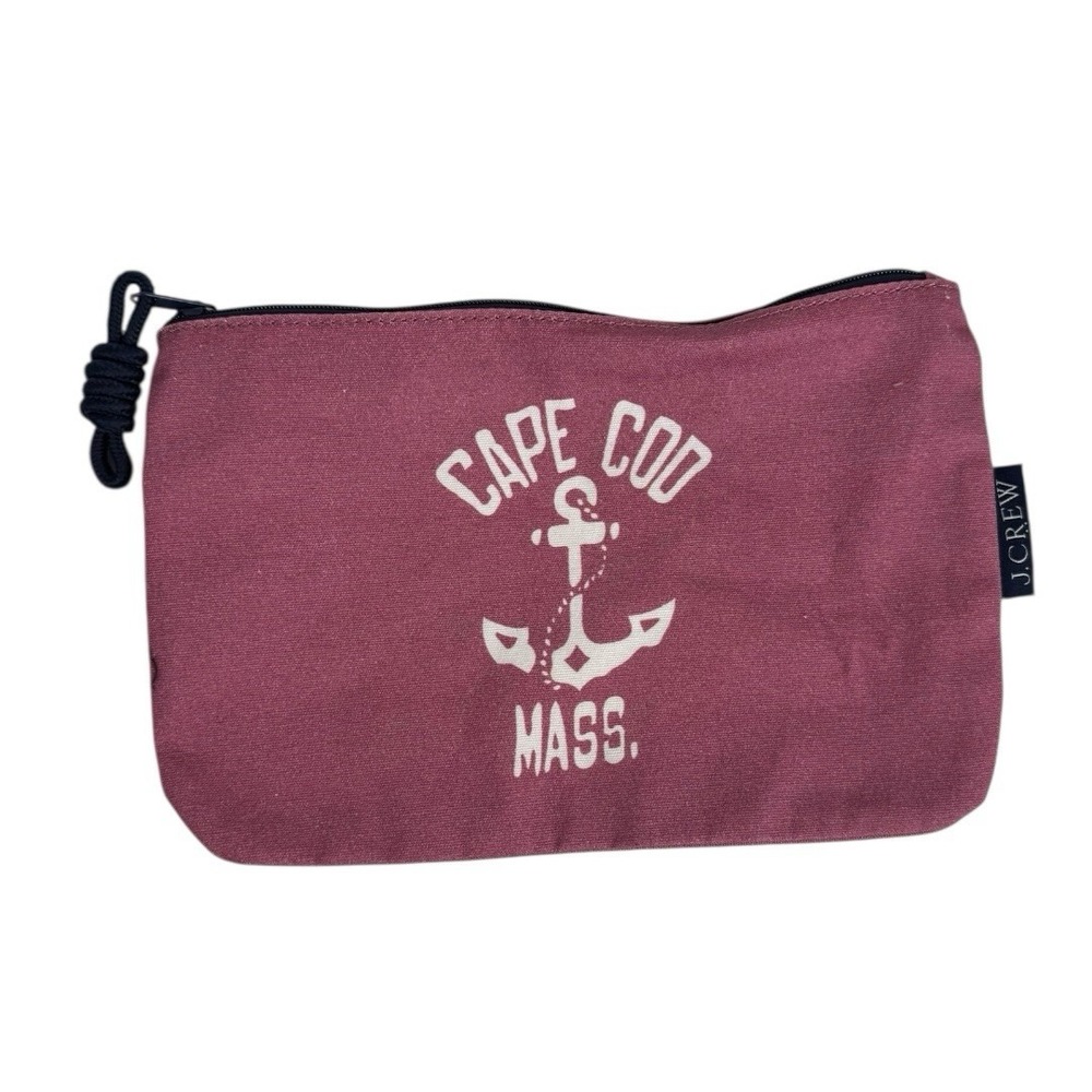 J.Crew Factory Cape Cod Zipper Pouch Mass Red Multi Color Canvas‎ with Logo B72Q